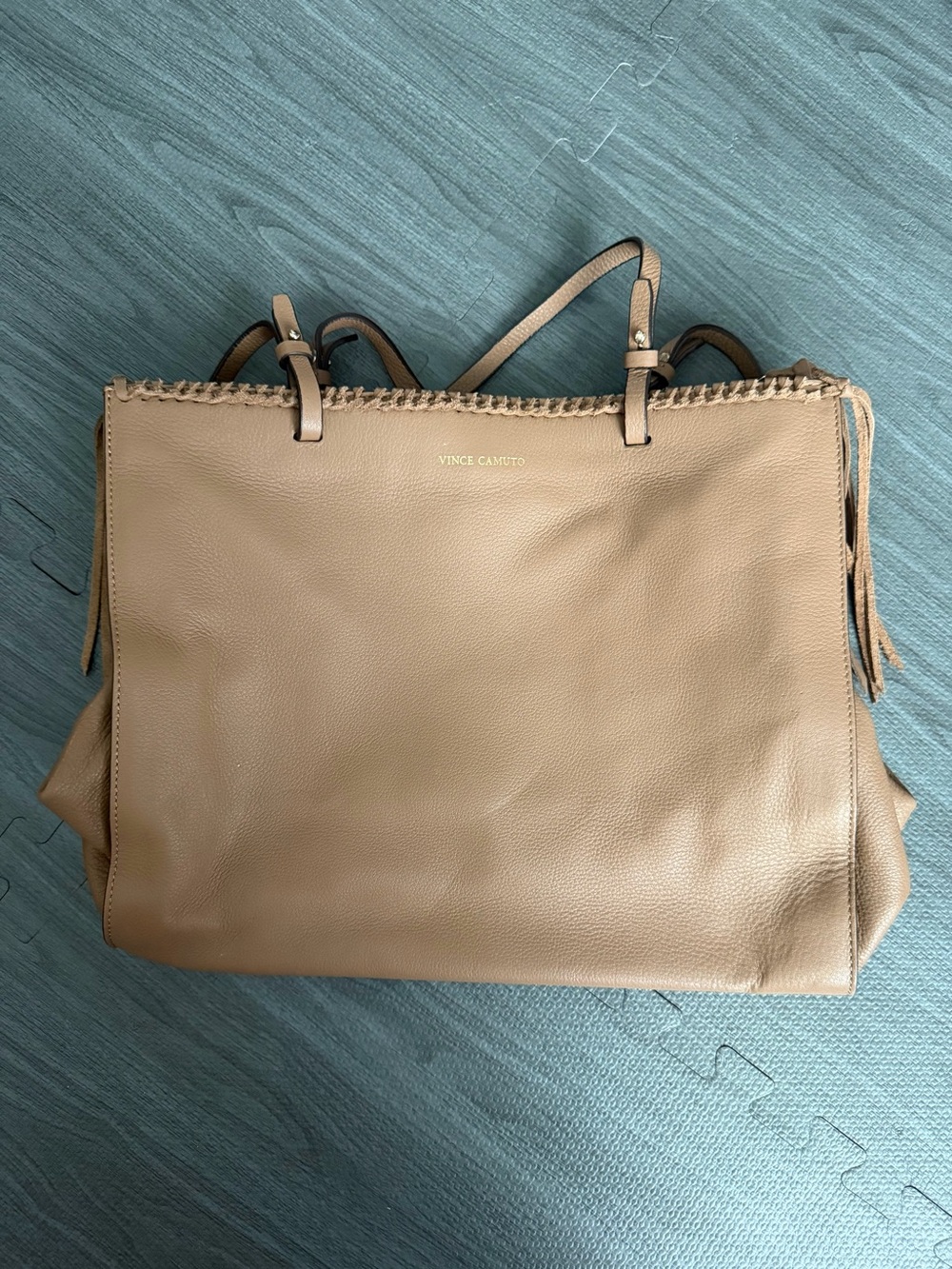 Vince Camuto Tan Leather Tote with Tassels